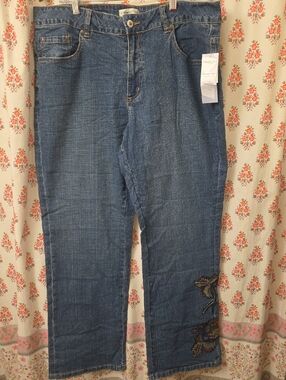 Coldwater Creek Blue Straight-Leg Jeans with Embroidered Accent